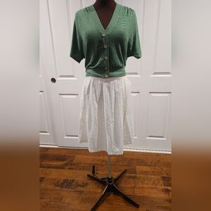 Saks Fifth Avenue White Pleated Eyelet A-Line Skirt